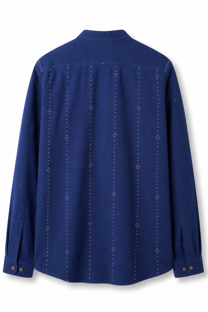 Handwoven Kala Cotton Tangaliya Unisex Shirt — Indigo