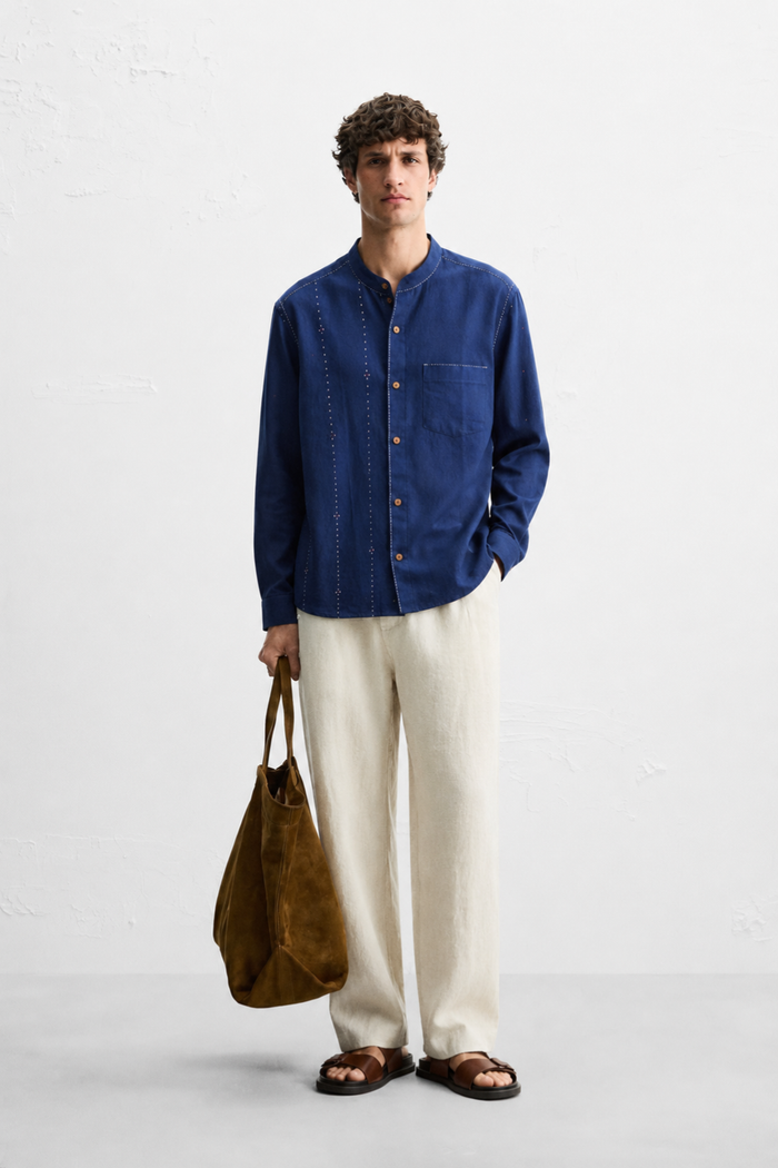 Handwoven Kala Cotton Tangaliya Unisex Shirt — Indigo