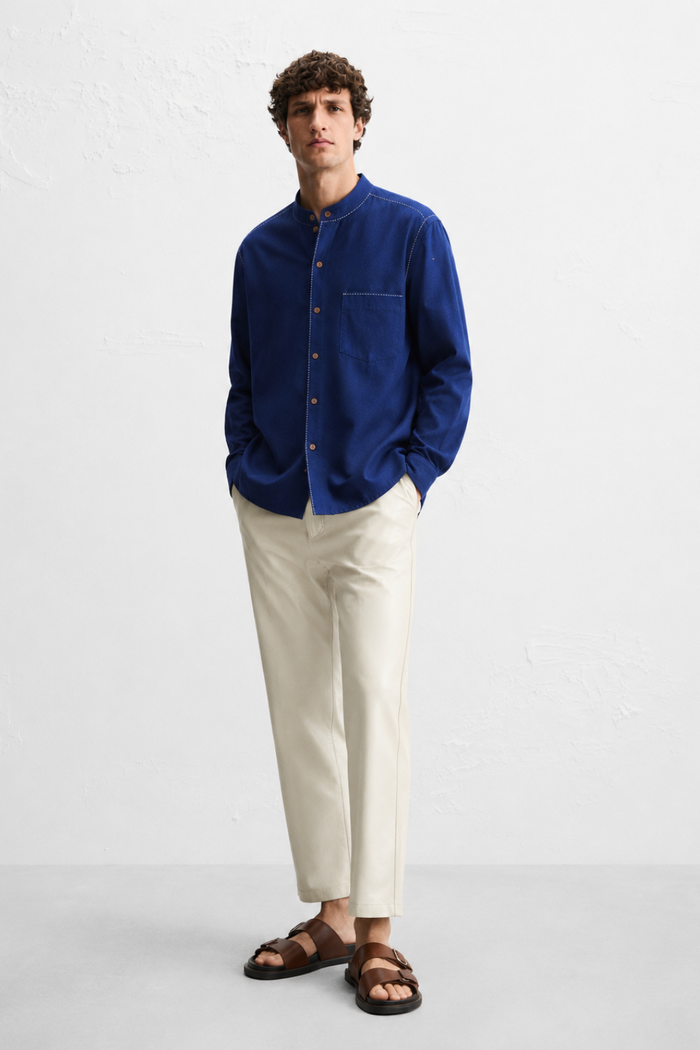 Handwoven Kala Cotton Tangaliya Unisex Shirt — Indigo