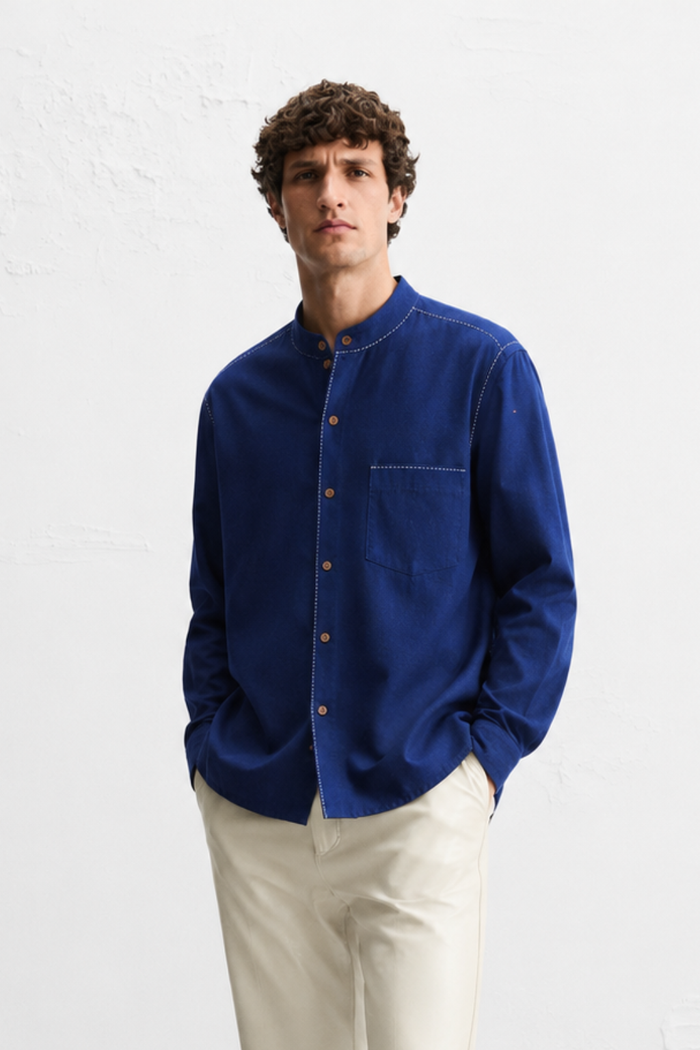 Handwoven Kala Cotton Tangaliya Unisex Shirt — Indigo