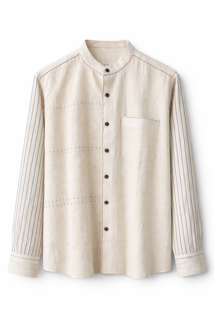 Handwoven Tangaliya Kala Cotton Unisex Shirt - White | Geometric