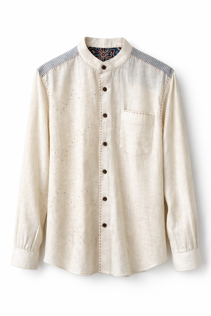 Handwoven Tangaliya Kala Cotton Unisex Shirt - White | Geometric