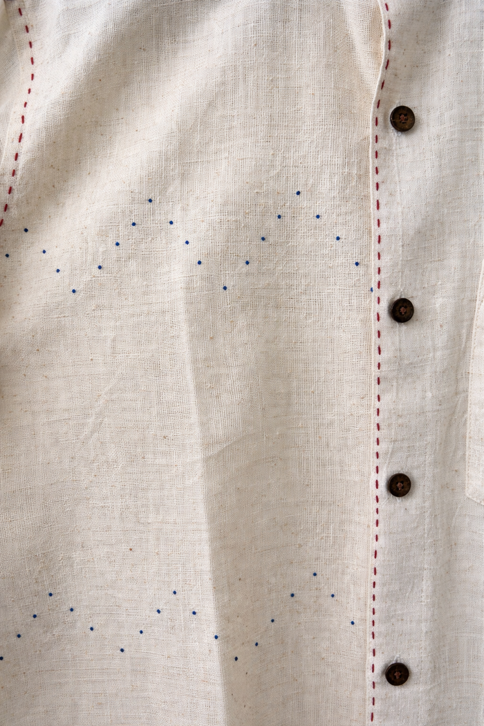 Handwoven Tangaliya Kala Cotton Unisex Shirt - White | Geometric
