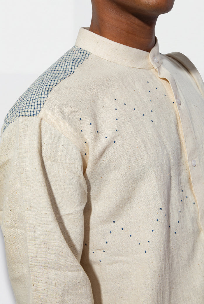 Handwoven Tangaliya Kala Cotton Unisex Shirt - White | Geometric