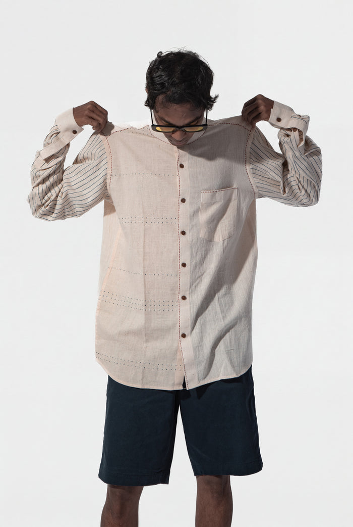 Handwoven Tangaliya Kala Cotton Unisex Shirt - White | Geometric