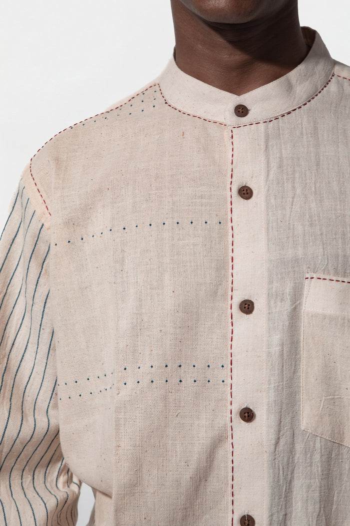 Handwoven Tangaliya Kala Cotton Unisex Shirt - White | Geometric