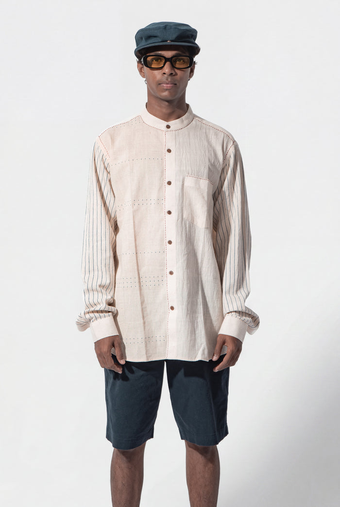 Handwoven Tangaliya Kala Cotton Unisex Shirt - White | Geometric