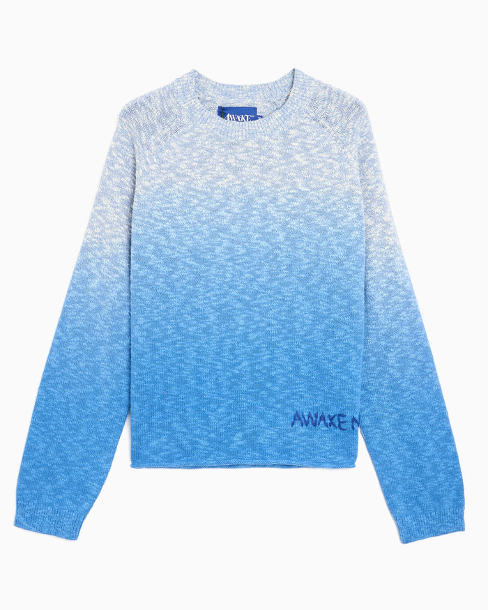 Sweaters Awake NY Hand Dip-Dyed Embroidered Relaxed Men's Sweater - AWK-SP26-KN001-BLU