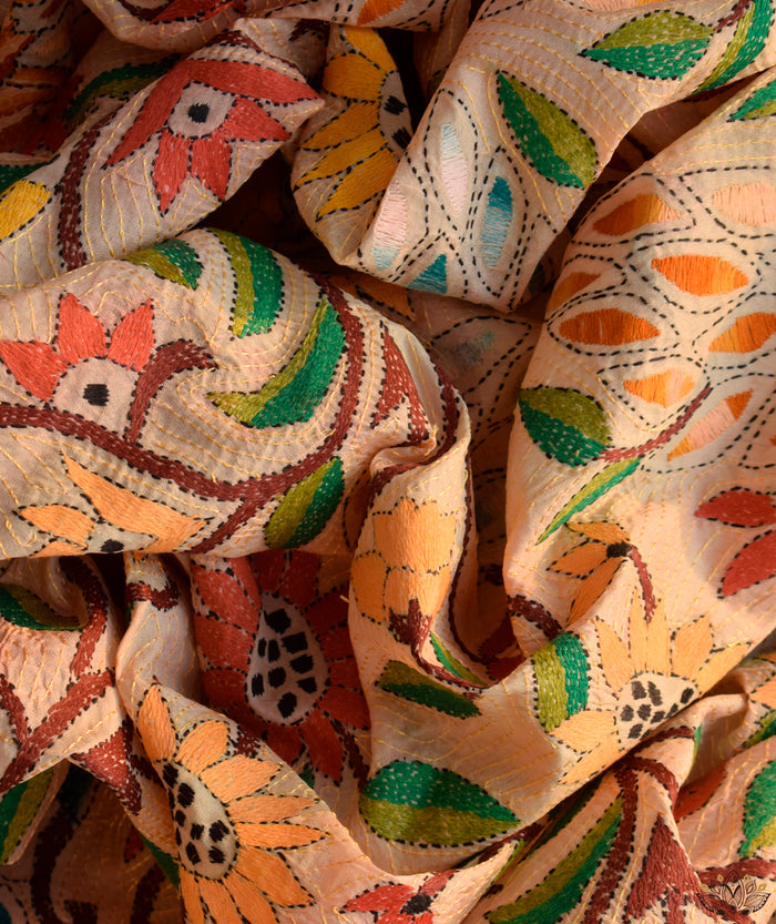 Kantha Embroidered Art Silk Dupatta