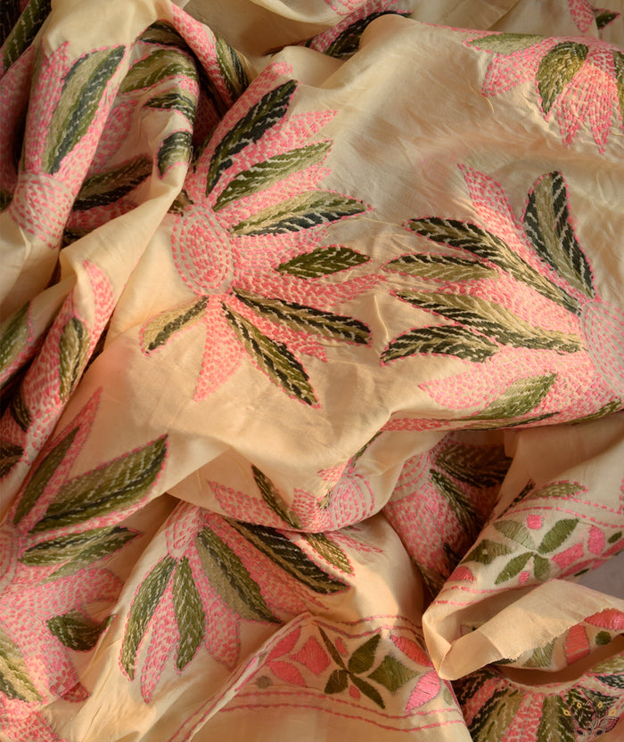 Kantha Embroidered Art Silk Dupatta