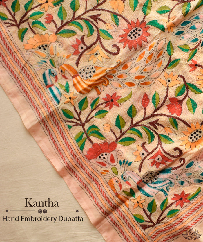 Kantha Embroidered Art Silk Dupatta
