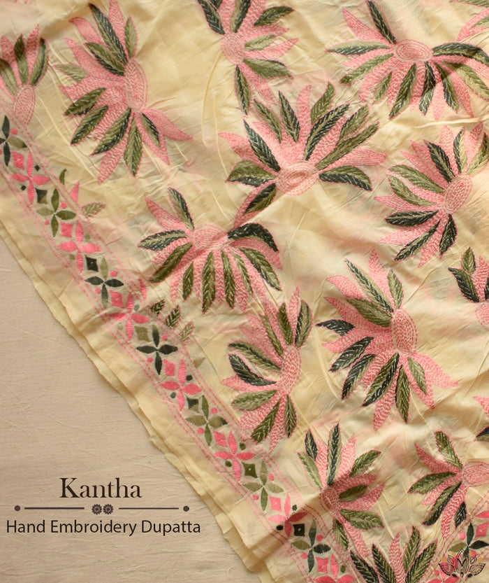 Kantha Embroidered Art Silk Dupatta