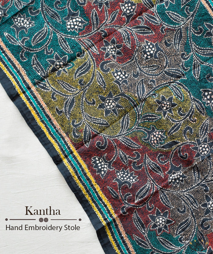 Kantha Embroidered Art Silk Stole
