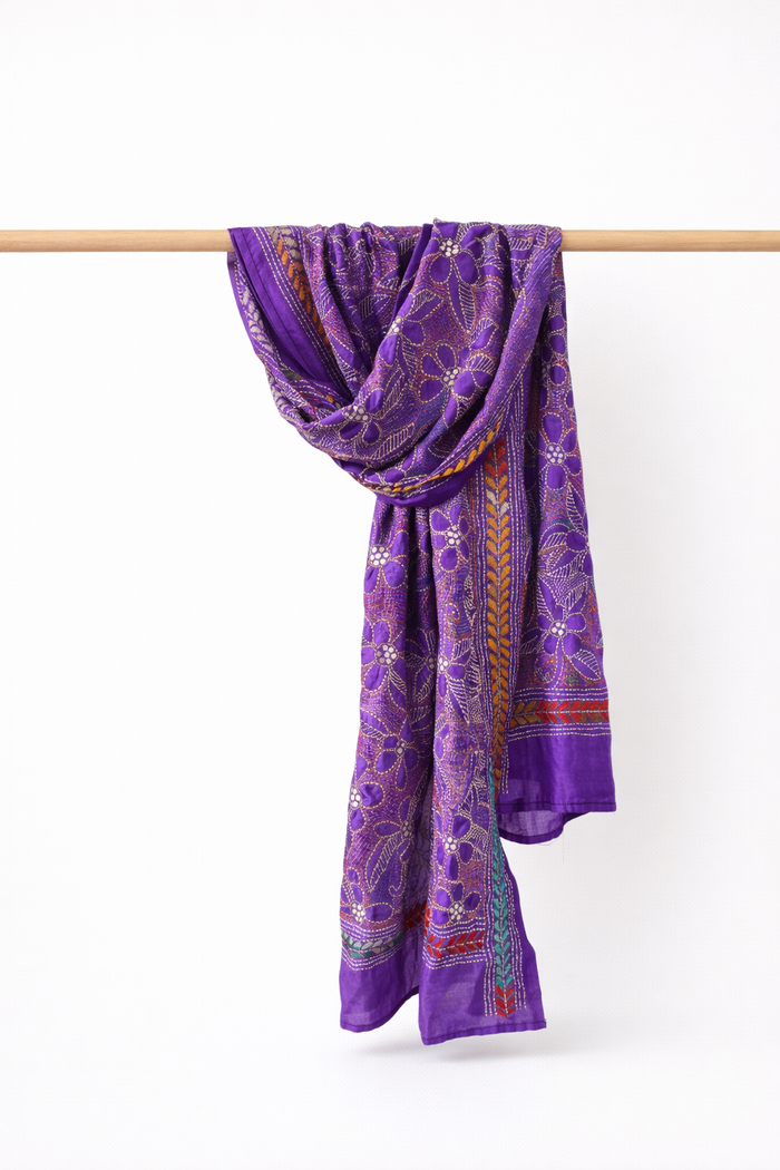 Kantha Embroidered Art Silk Stole
