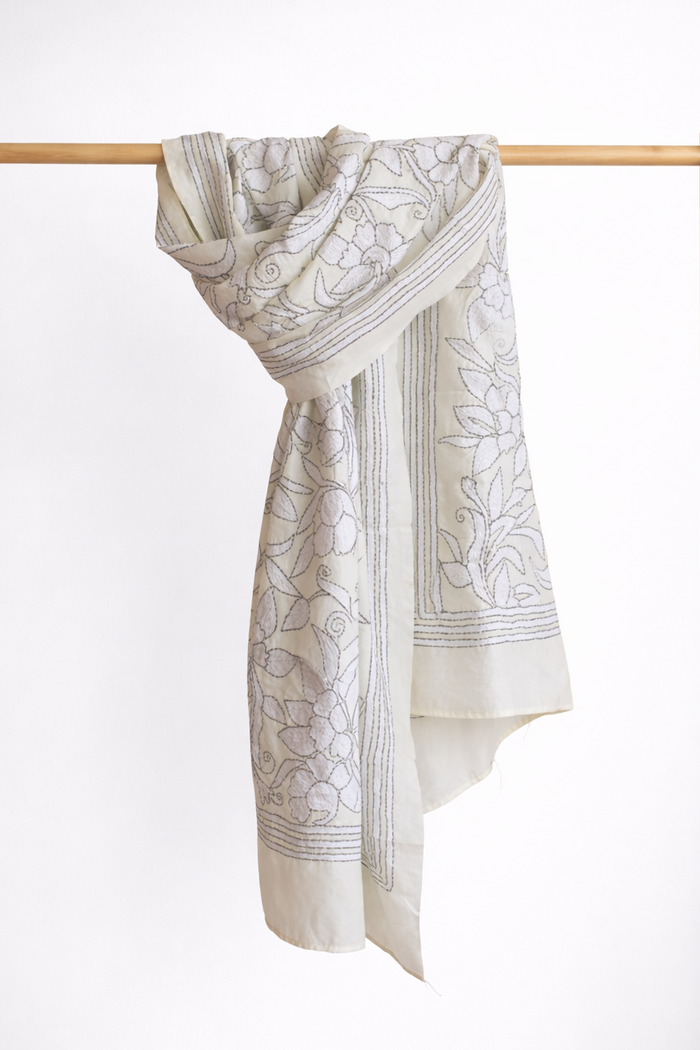 Kantha Embroidered Art Silk Stole