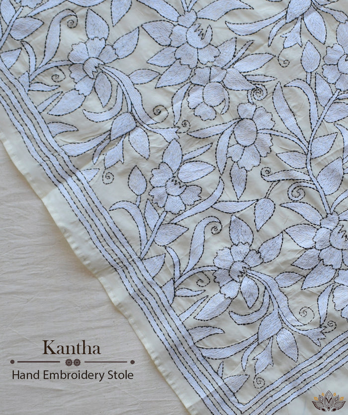 Kantha Embroidered Art Silk Stole