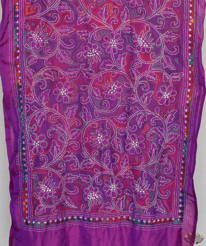Kantha Embroidered Art Silk Stole