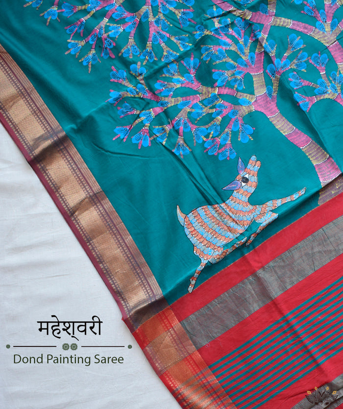 KUDRAT: GOND PAINTING MAHESHWARI SAREE