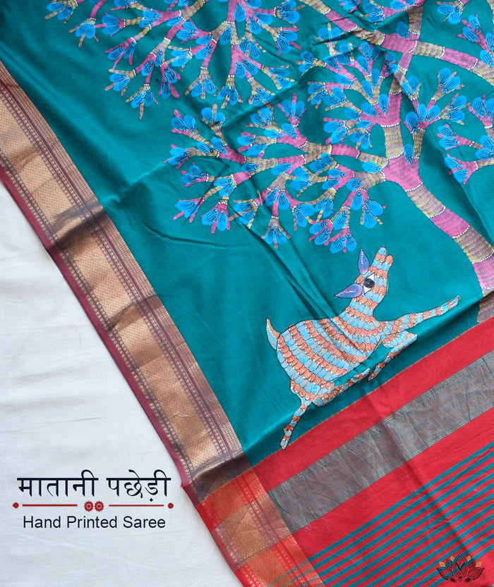KUDRAT: GOND PAINTING MAHESHWARI SAREE