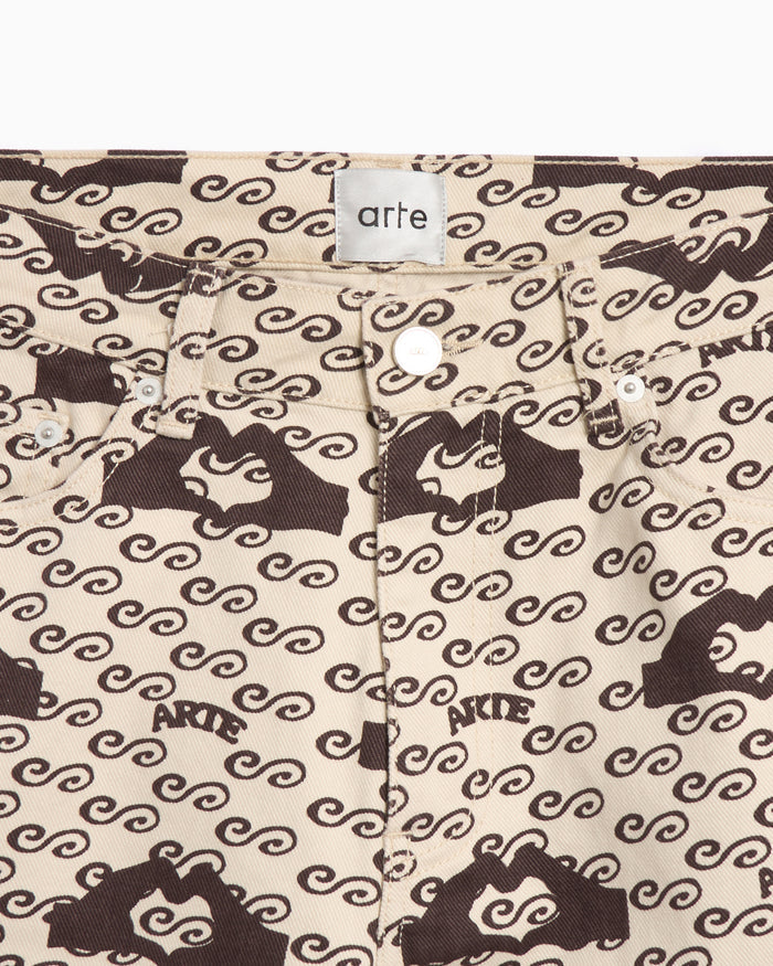 Pants Arte Antwerp Hand Heart Men's Printed Pants Men's Pants - SS25-070P-Cream/Brown