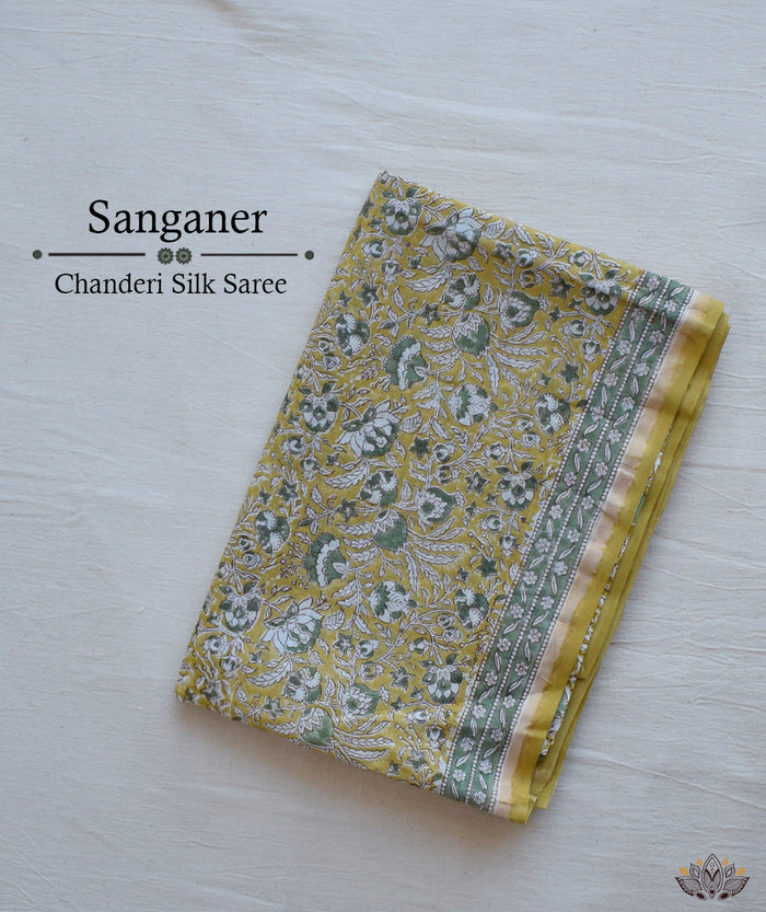 Sanganer chanderi handblock saree