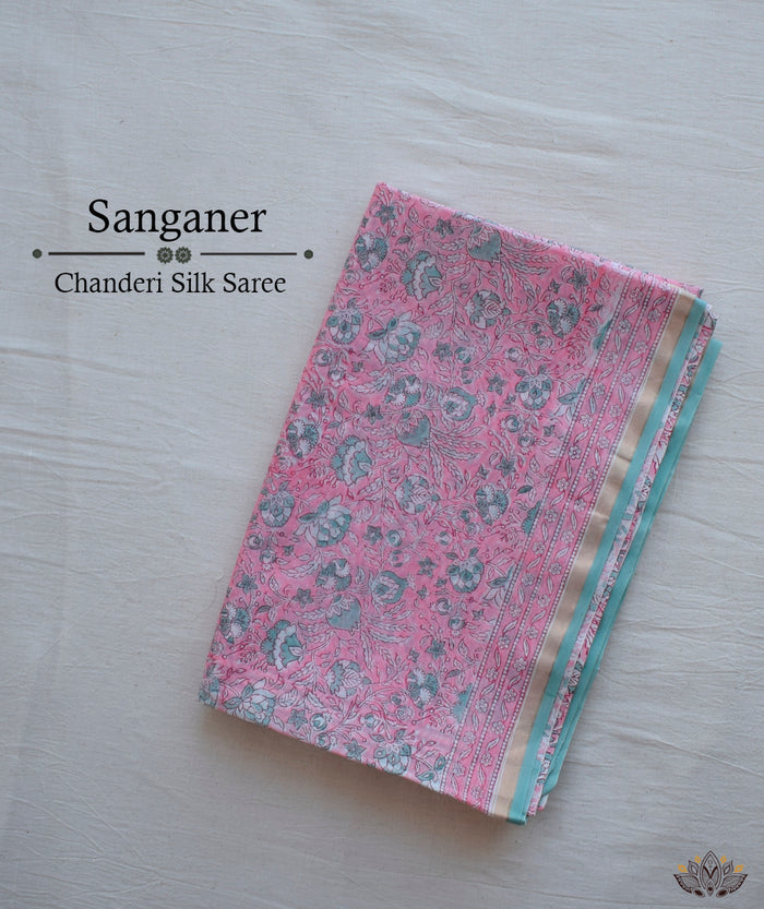 Sanganer chanderi handblock saree