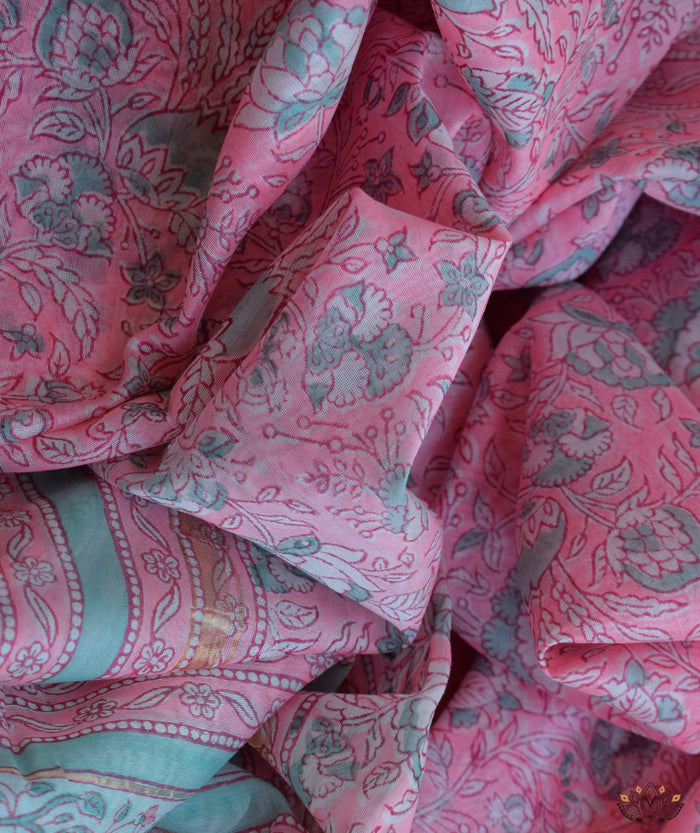 Sanganer chanderi handblock saree