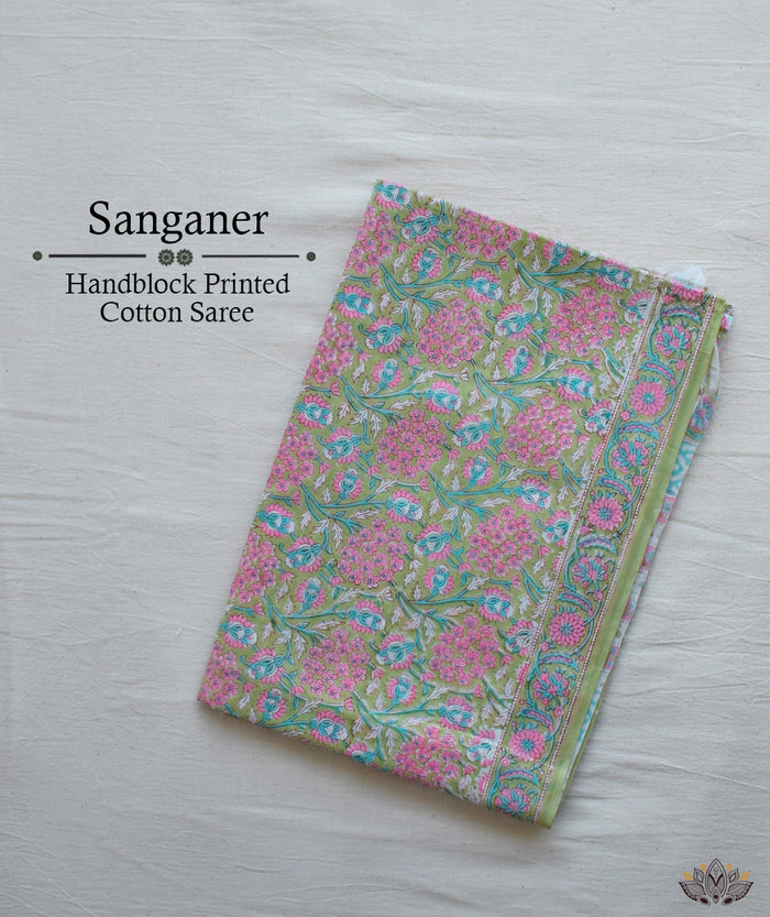 Sanganer cotton handblock saree