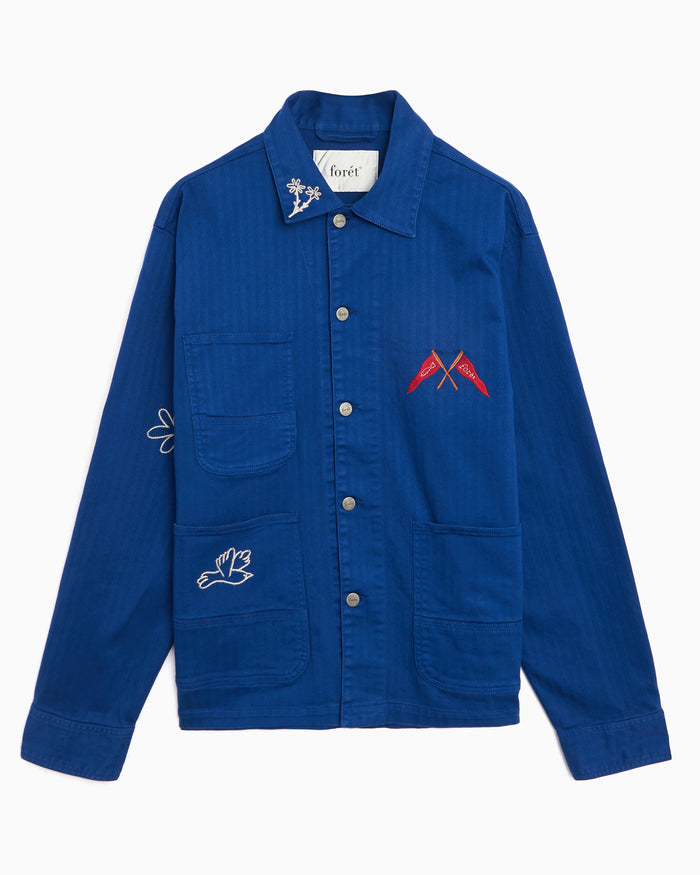 Jackets Coats forét Forager Embroidered Men's Overshirt - F1008-HERITAGEBLUE