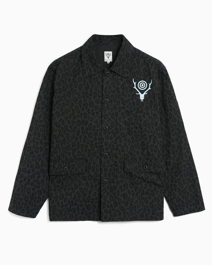 Jackets Coats South2 West8 Ranger Animal Print Relaxed Men's Overshirt - SX664-A-Charcoal