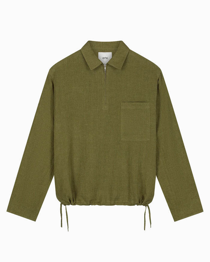 Sweatshirts Arte Antwerp Linen Relaxed Men's Half Zip Sweatshirt - SS26-011C-Green