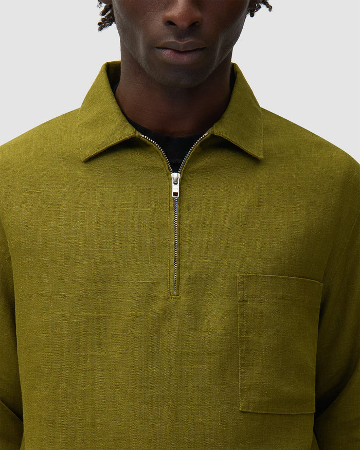 Sweatshirts Arte Antwerp Linen Relaxed Men's Half Zip Sweatshirt - SS26-011C-Green